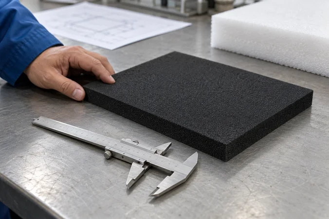 Foam sample with inspection tools, illustration
