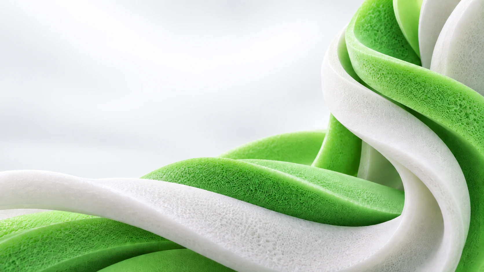 Abstract green and white foam ribbons, AI-generated brand illustration