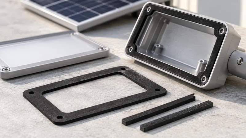 EPDM gasket samples beside an outdoor lighting housing.