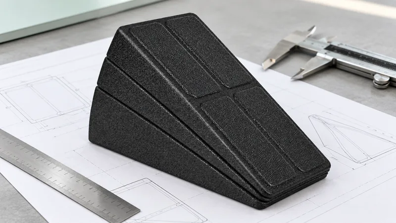 A molded EPP sample and drawing materials for a project brief.