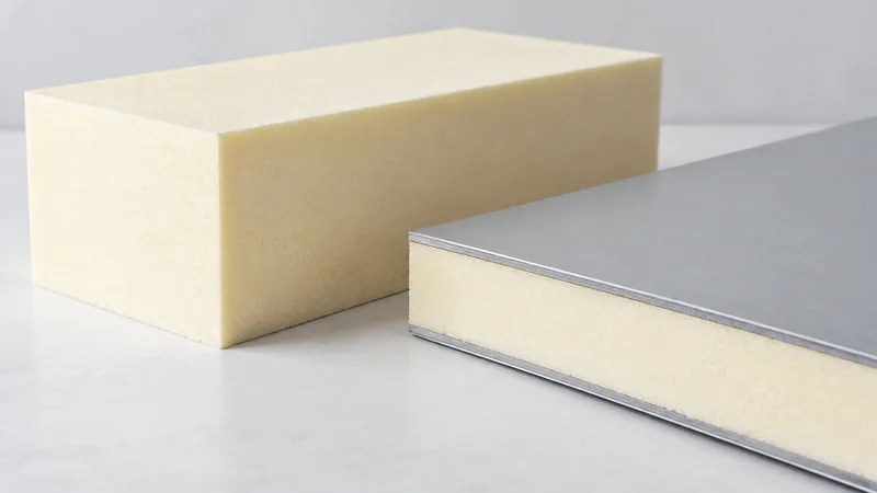 Rigid PU foam block and an insulated panel sample.