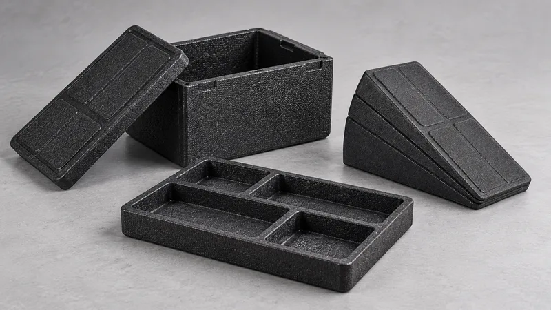 A molded EPP container, compartment tray and protective part.