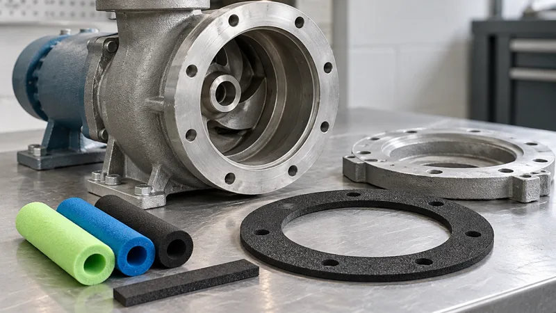 NBR foam gasket samples beside an industrial equipment housing.