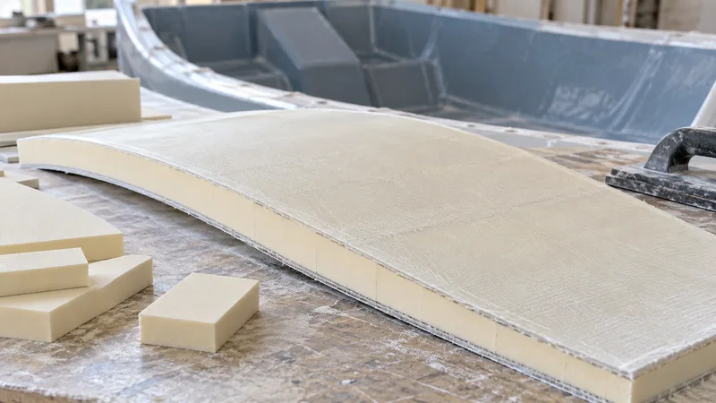 PVC foam core shapes and offcuts for marine panel brief preparation.