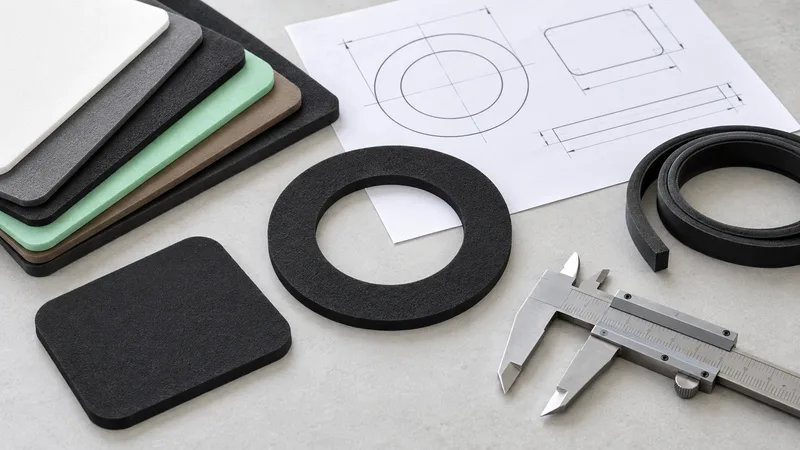 Automotive foam parts and drawing materials arranged for a component brief.